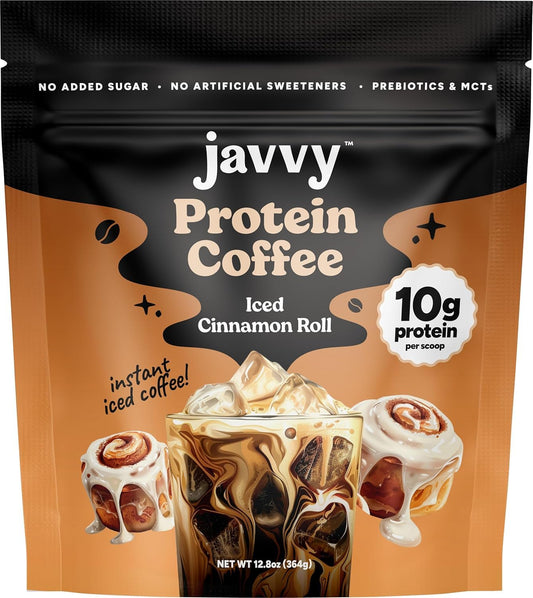 Javvy Iced Protein Coffee with Whey Protein Powder, French Vanilla V3 | 10g Whey Protein, 100% Natural Cold Brew, Zero Artificial Flavors & Sweeteners, 80mg Caffeine, No Added Sugar