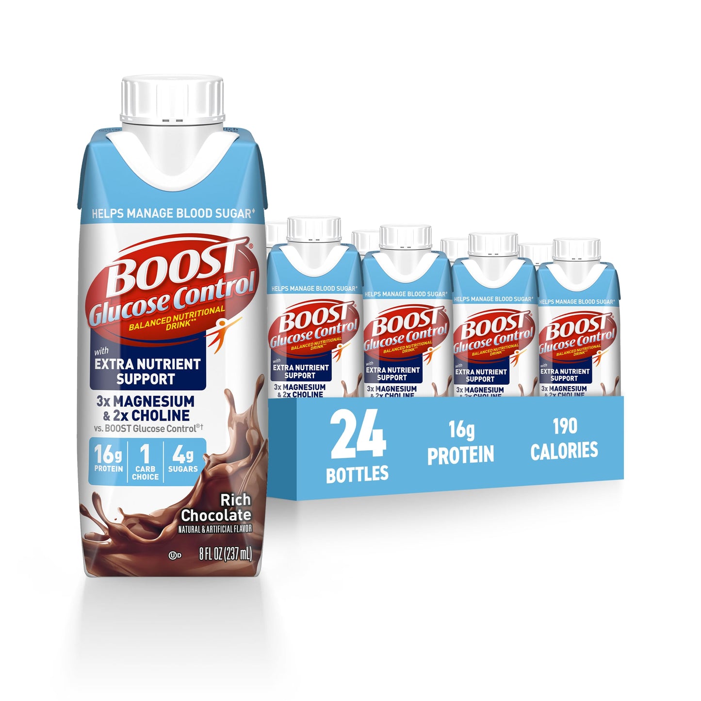 BOOST Glucose Control Ready to Drink Nutritional Drinks with Extra Nutrient Support Drink, Very Vanilla, Carton, 8 Fl Oz, Pack of 24