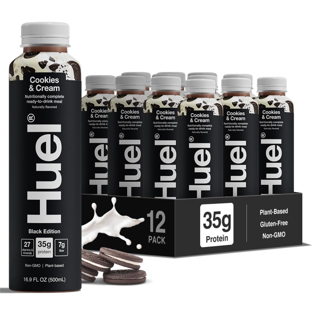 Huel Ready-to-Drink | Strawberry Meal Replacement Drink | High Protein Drink | Nutritionally Complete, Low Sugar, High Fiber, Plant Based, Vegan, Healthy | 22g Protein Per Bottle, 16.9 Fl Oz (12 Pack)