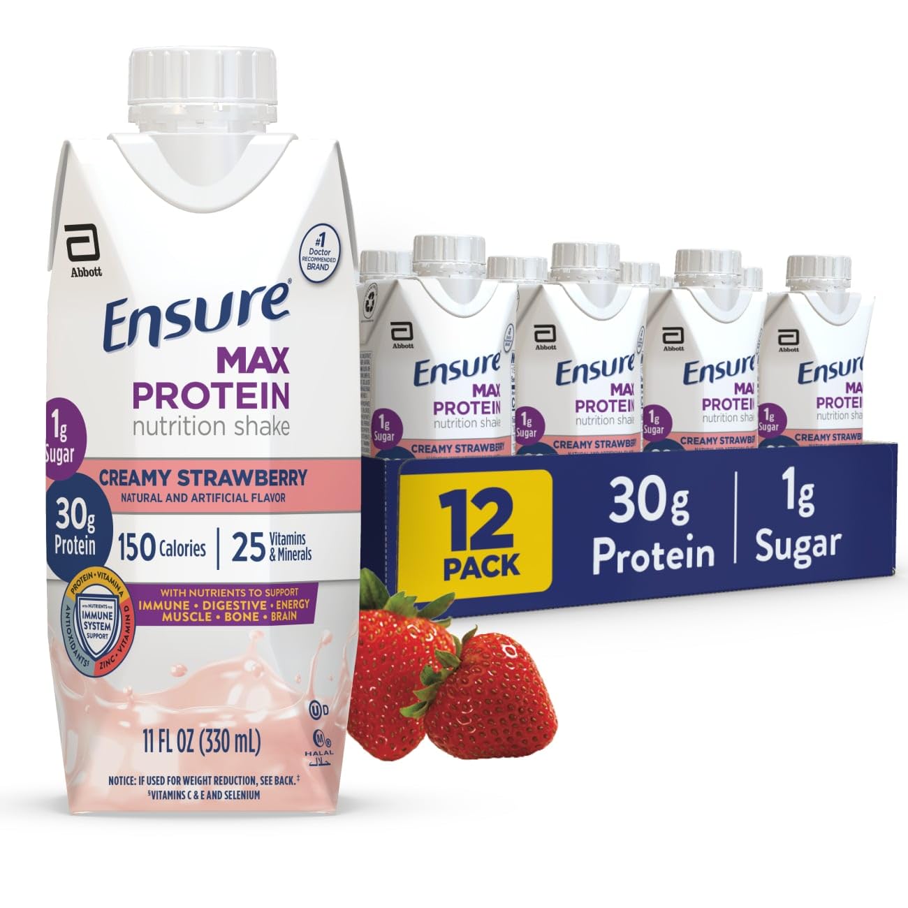 Ensure Max Protein Shake | Cherry Cheesecake | Ready to Drink | 30g Protein for Muscle Health | 1g Sugar, 4g Fiber | 11 fl oz, 12 Pack