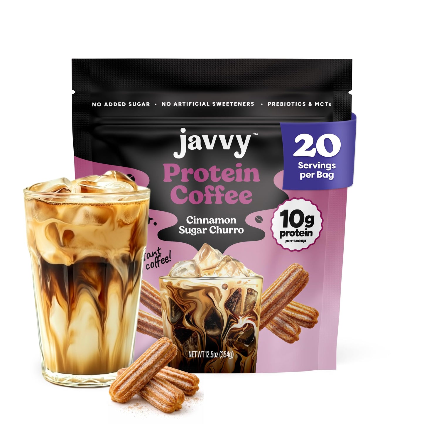 Javvy Iced Protein Coffee with Whey Protein Powder, French Vanilla V3 | 10g Whey Protein, 100% Natural Cold Brew, Zero Artificial Flavors & Sweeteners, 80mg Caffeine, No Added Sugar