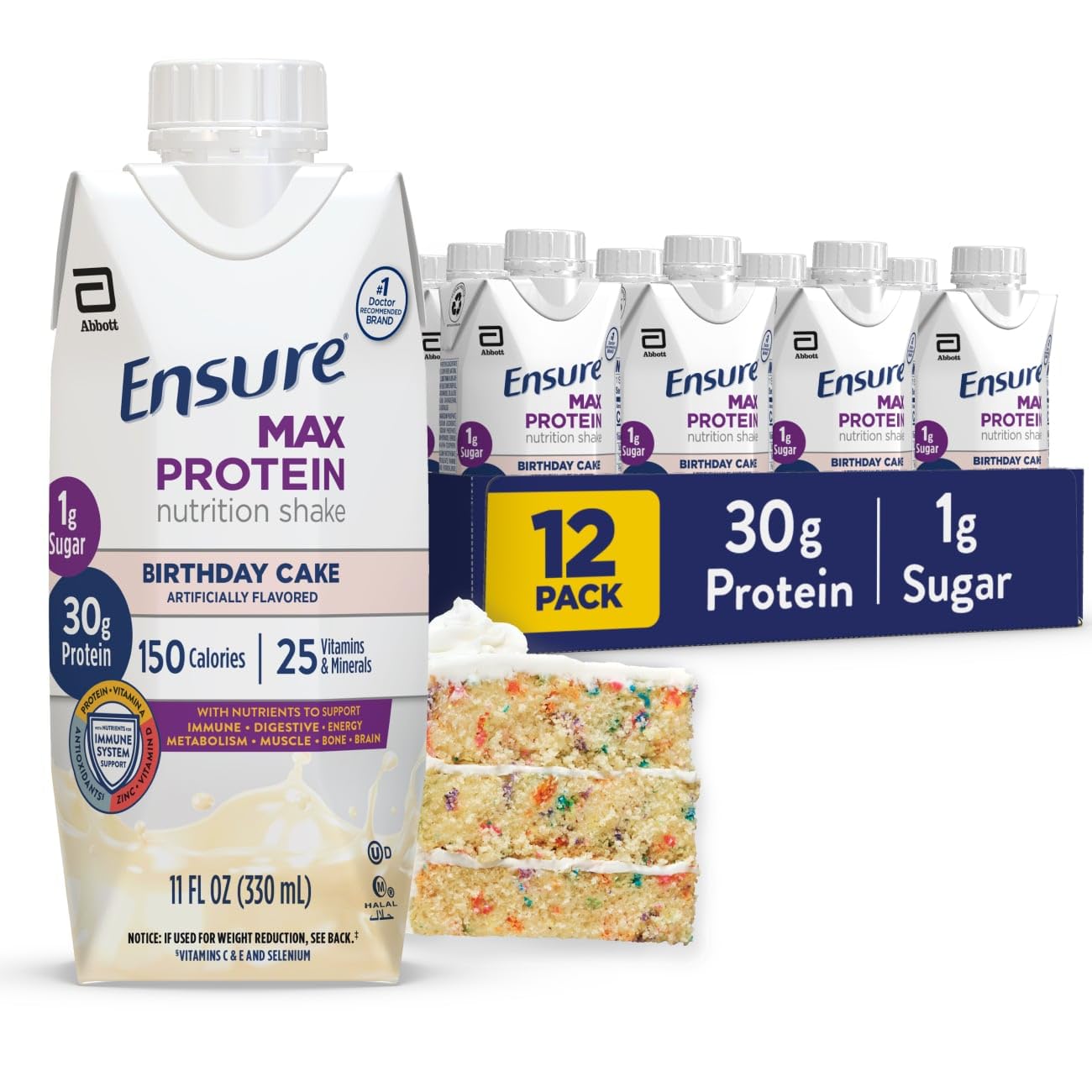 Ensure Max Protein Shake | Cherry Cheesecake | Ready to Drink | 30g Protein for Muscle Health | 1g Sugar, 4g Fiber | 11 fl oz, 12 Pack