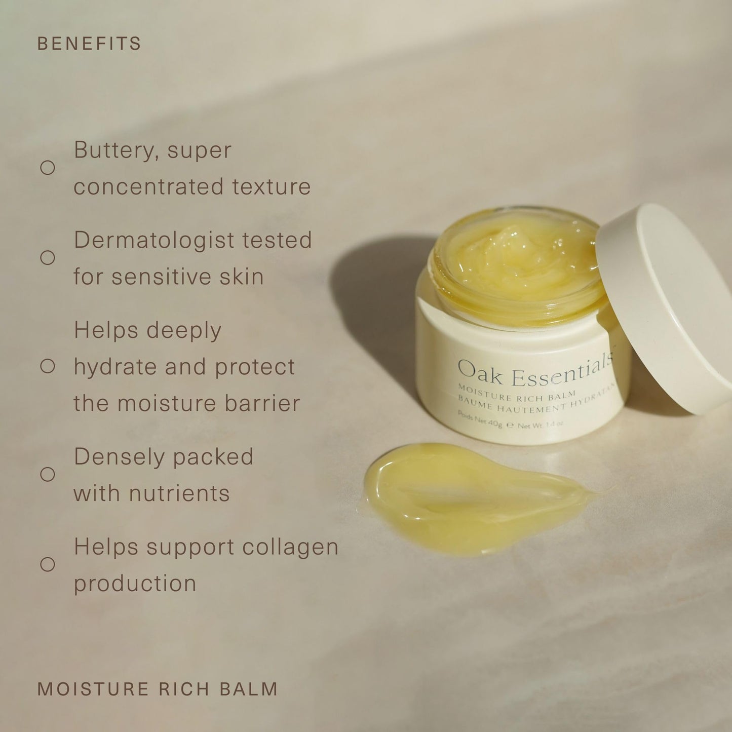 Oak Essentials Moisture Rich Balm | Nourishing Face Balm with Sea Buckthorn & Borage Seed Oil to Help Support Collagen and Deep Hydration, 1.4 Oz