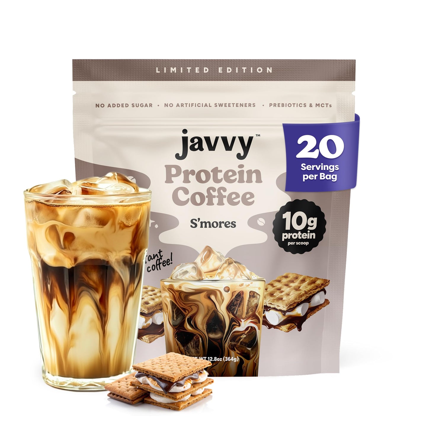 Javvy Iced Protein Coffee with Whey Protein Powder, French Vanilla V3 | 10g Whey Protein, 100% Natural Cold Brew, Zero Artificial Flavors & Sweeteners, 80mg Caffeine, No Added Sugar