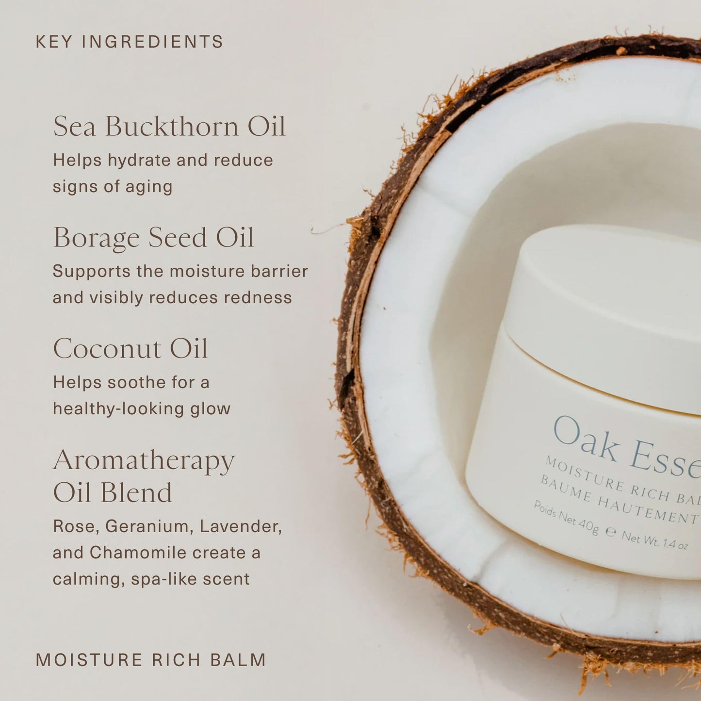 Oak Essentials Moisture Rich Balm | Nourishing Face Balm with Sea Buckthorn & Borage Seed Oil to Help Support Collagen and Deep Hydration, 1.4 Oz