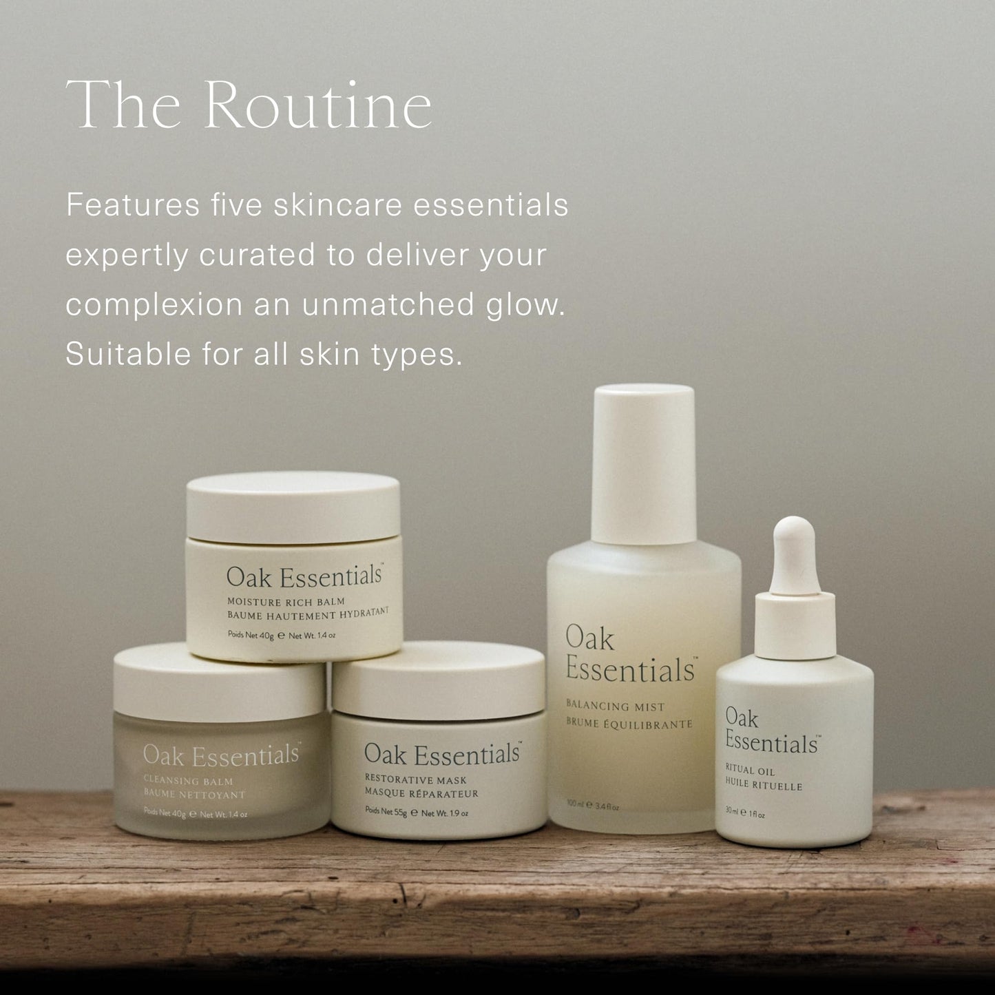 Oak Essentials The Routine At-Home Facial Gift Set | 5-Step Anti-Aging Skincare Routine with Blue Tansy Oil, Cleansing Balm & Face Mask