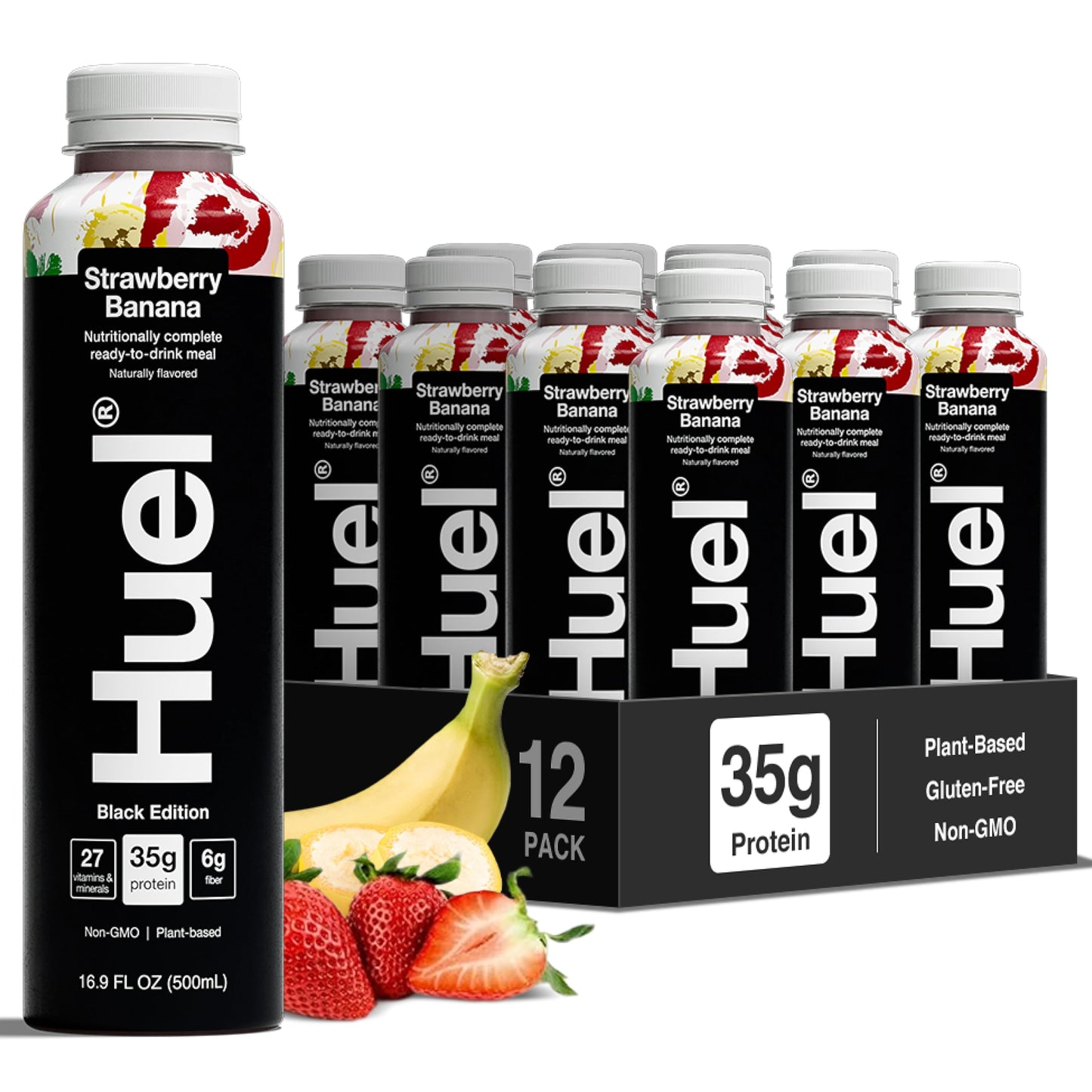 Huel Ready-to-Drink | Strawberry Meal Replacement Drink | High Protein Drink | Nutritionally Complete, Low Sugar, High Fiber, Plant Based, Vegan, Healthy | 22g Protein Per Bottle, 16.9 Fl Oz (12 Pack)