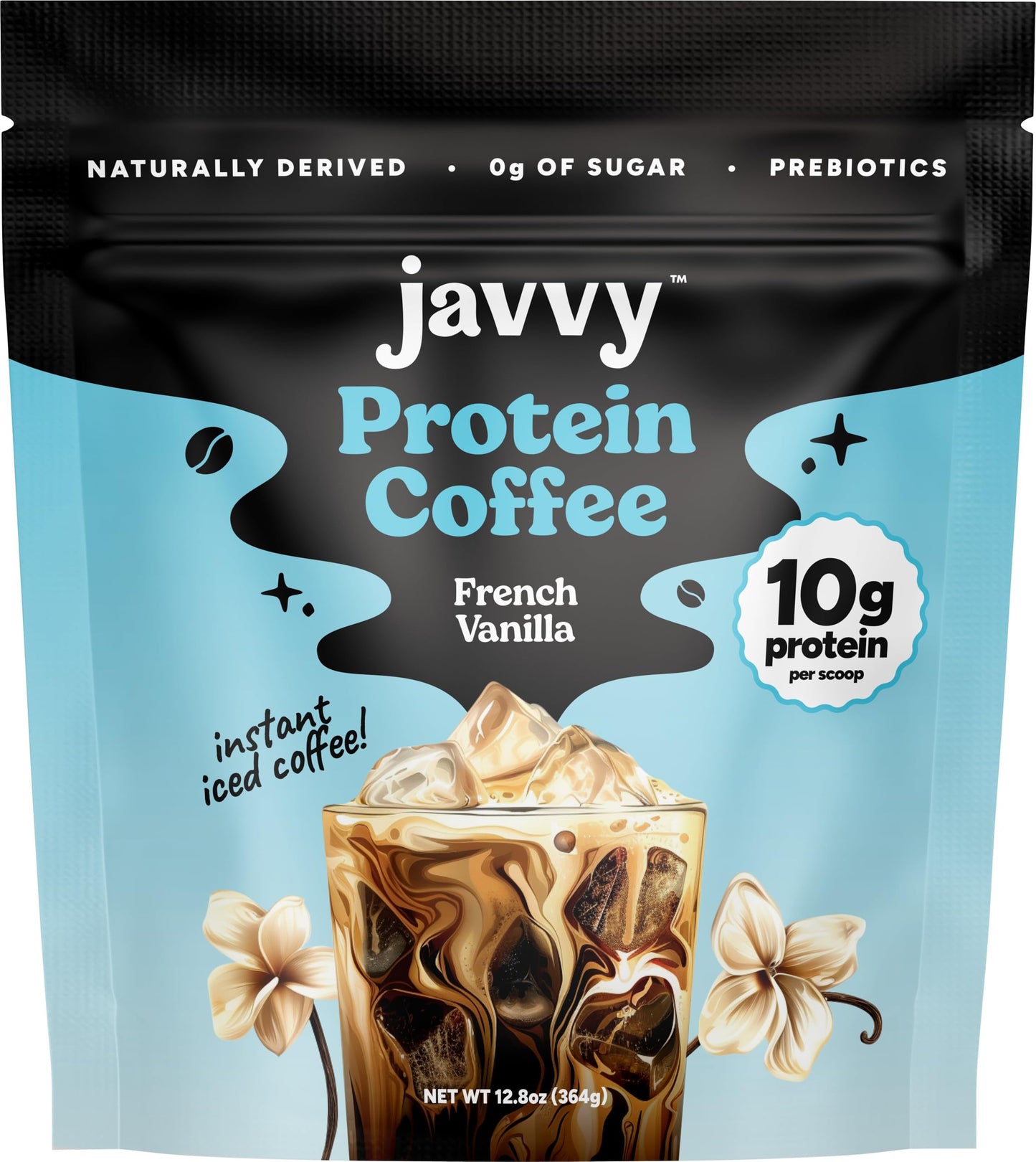 Javvy Iced Protein Coffee with Whey Protein Powder, French Vanilla V3 | 10g Whey Protein, 100% Natural Cold Brew, Zero Artificial Flavors & Sweeteners, 80mg Caffeine, No Added Sugar