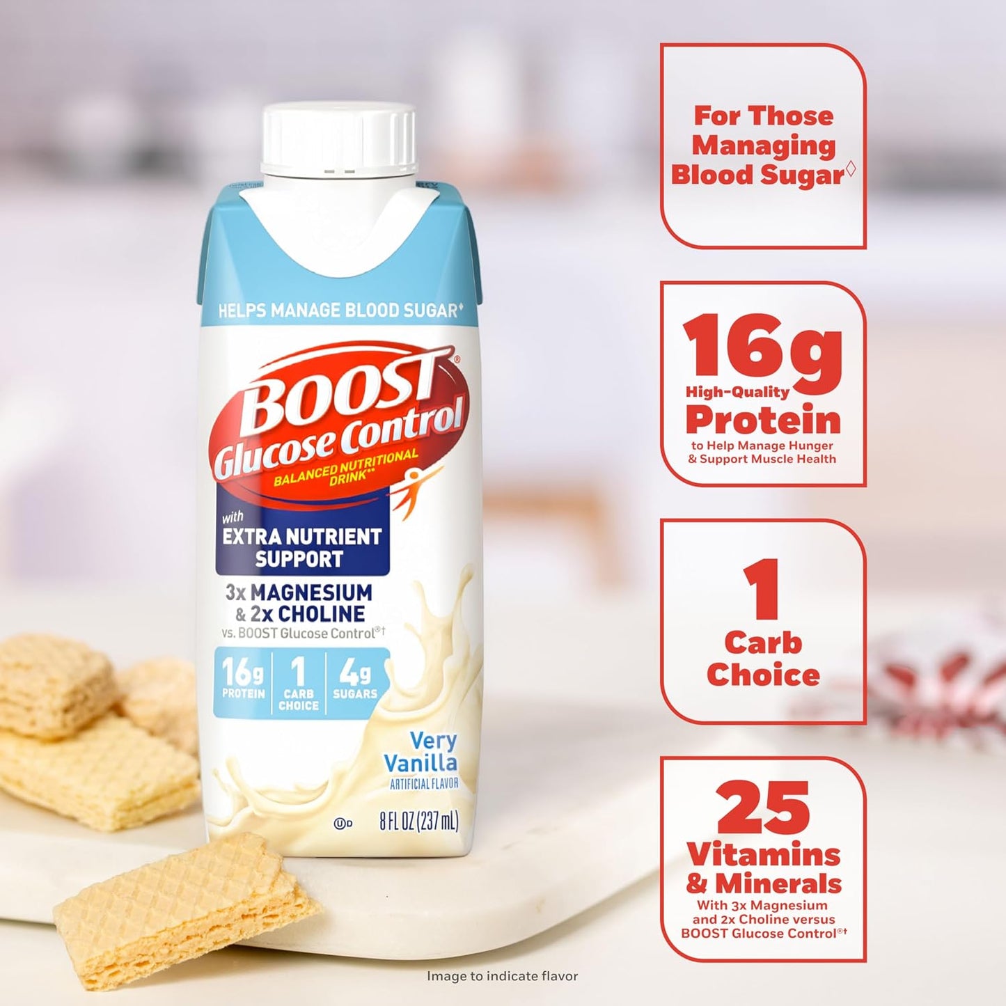 BOOST Glucose Control Ready to Drink Nutritional Drinks with Extra Nutrient Support Drink, Very Vanilla, Carton, 8 Fl Oz, Pack of 24