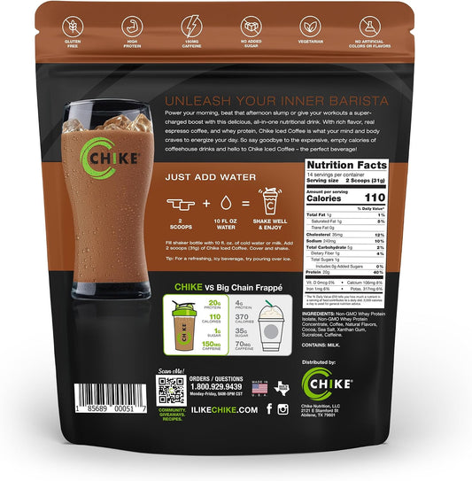 Chike Mocha High Protein Iced Coffee, 20 G Protein, 2 Shots Espresso, 1 G Sugar, Keto Friendly and Gluten Free, 14 Servings (15.3 Ounce)