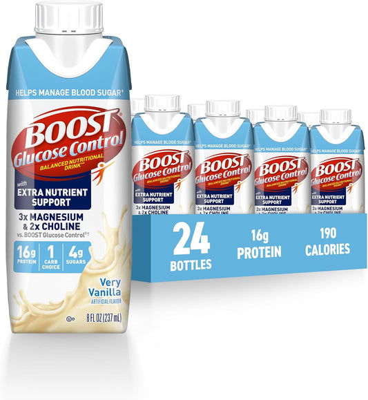 BOOST Glucose Control Ready to Drink Nutritional Drinks with Extra Nutrient Support Drink, Very Vanilla, Carton, 8 Fl Oz, Pack of 24