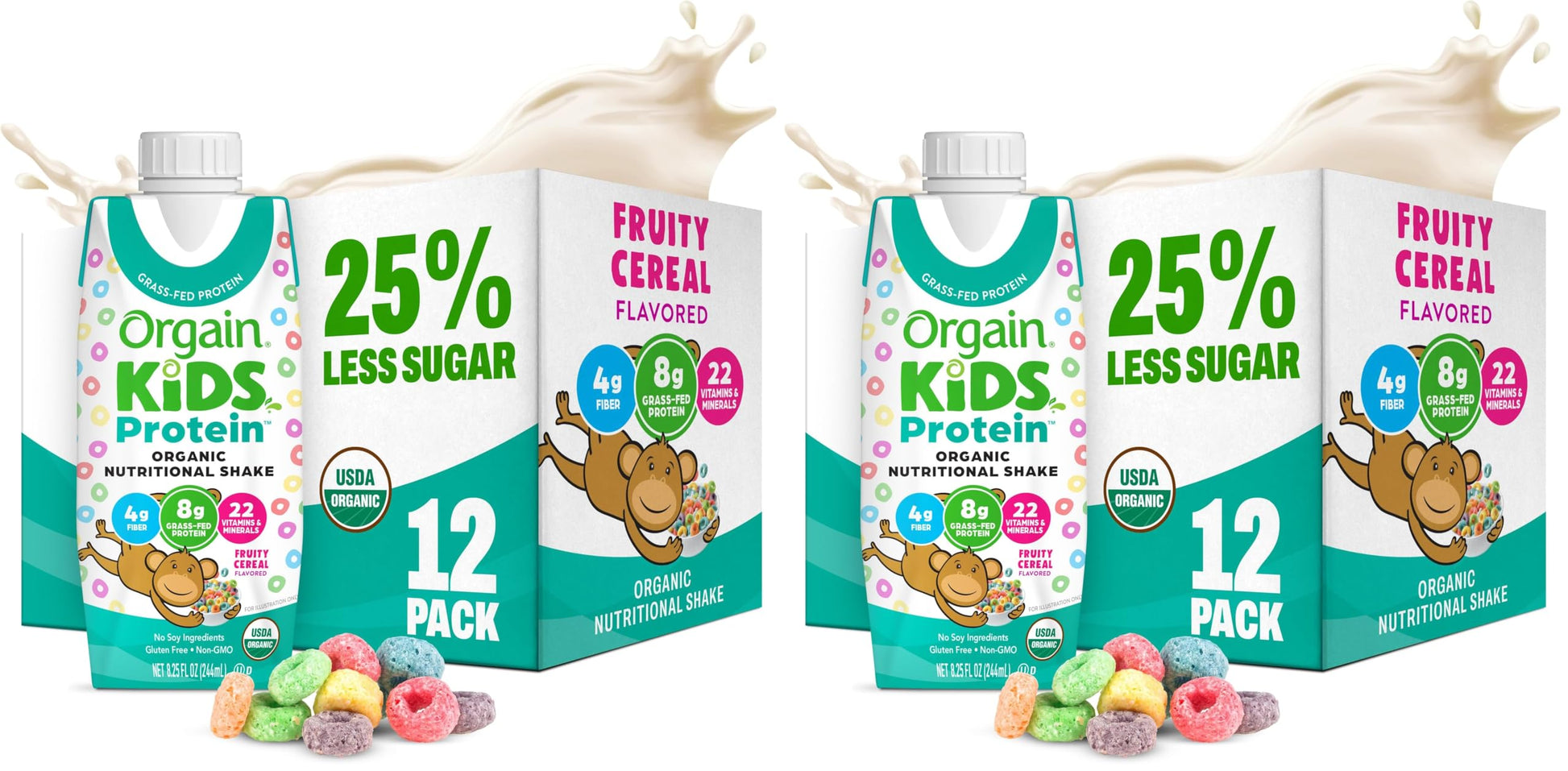 Orgain Organic Kids Nutritional Protein Shake, Vanilla, Healthy Kids Snacks, 8g Dairy Protein, 3g Fiber, 22 Vitamins & Minerals, No Soy ingredients, Gluten Free, Non-GMO, 8.25 Fl Oz (Pack of 12)